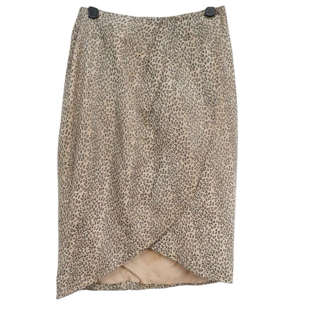 Vintage CHIA Leopard Print 100% Leather Long Midi Pencil Cut Skirt Size 6